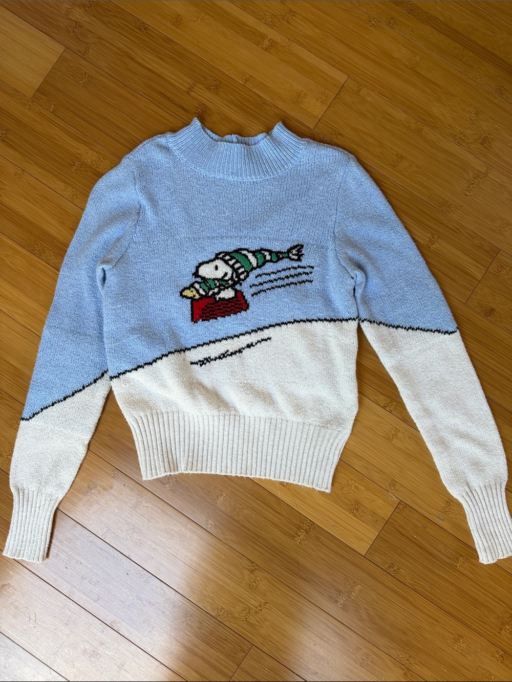 American Eagle Outfitters Light Blue & Cream Snoopy Cowl Neck Sweater